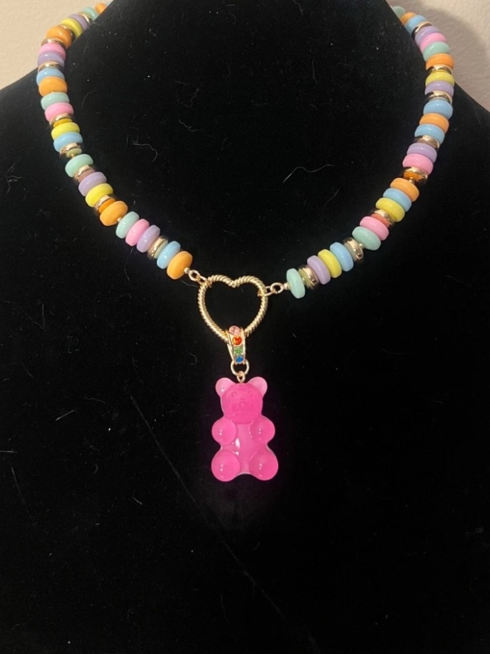 Betsey Johnson Pink Gummy Bear Charm Pastel Beaded Necklace - Picture 12 of 16